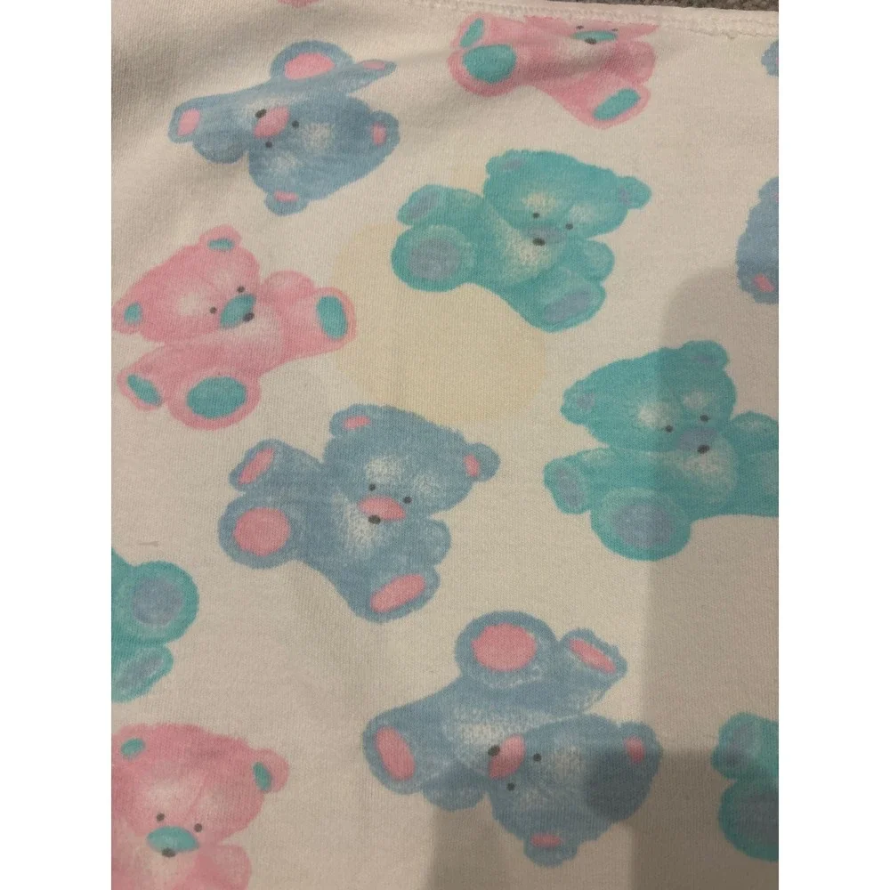Carters White Blue Green Pink Teddy Bear Baby Blanket Cotton Pastel Vintage 90's